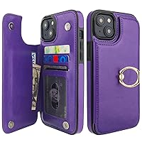 for iPhone 15 Plus Wallet Case with Card Holder, 360° Rotation Ring Kickstand RFID Blocking PU Leather Double Magnetic Clasp Shockproof Cover for Women and Girls 6.7 Inch (Purple)