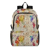 ALAZA Vintage Rainbow World Map Lightweight Trips Hiking Camping Rucksack Pack
