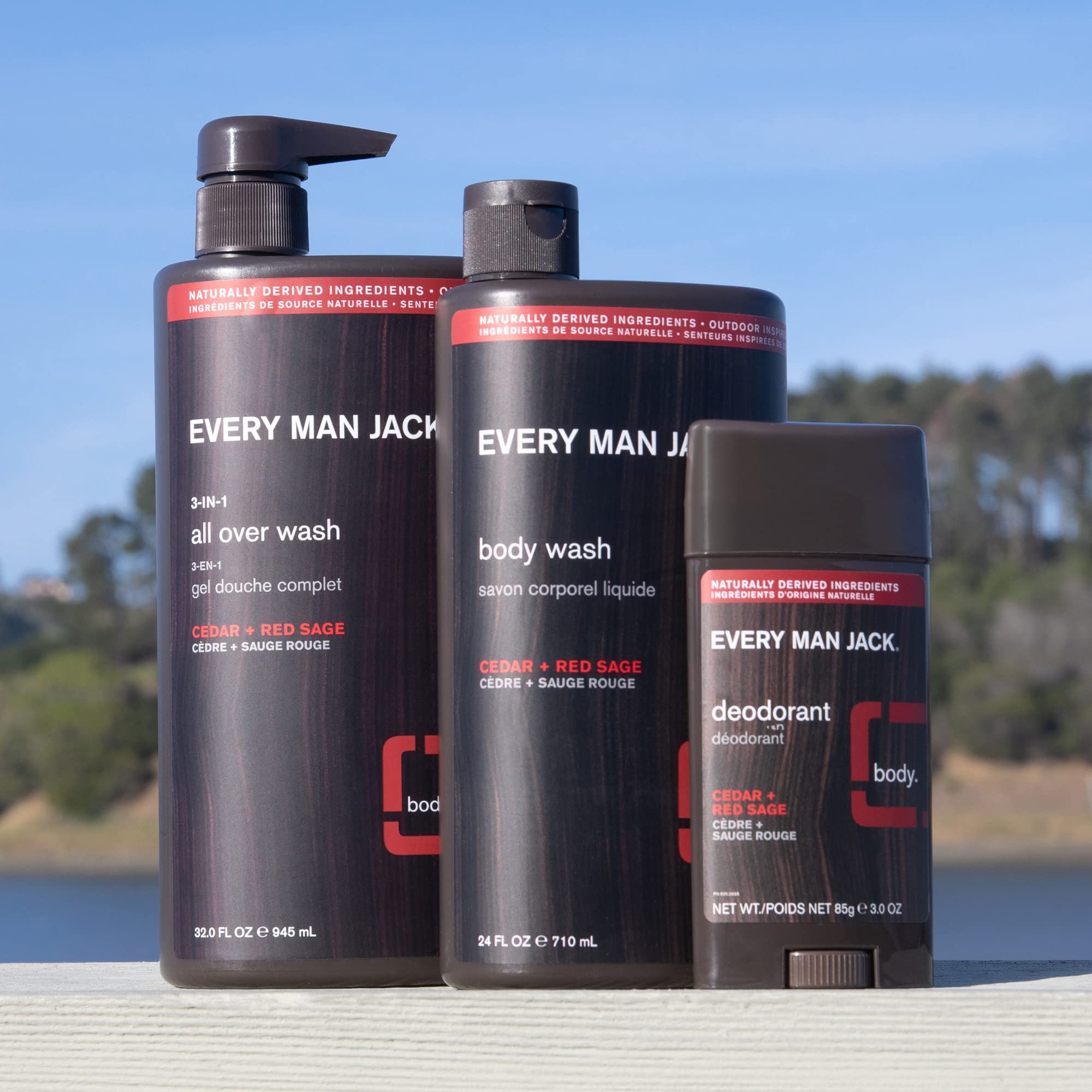 Every Man Jack Men’s All Over Wash + Deodorant Set - Cleanse All Skin Types and Fight Odors with Naturally Derived Ingredients and Cedar + Red Sage Scent - All Over Wash Twin Pack + Deo Twin Pack