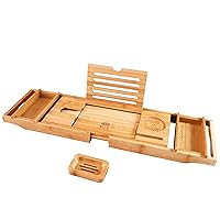 Bathtub Caddy Tray (Natural)- Bamboo Wood Bath Tray and Bath Caddy for a Home Spa Experience