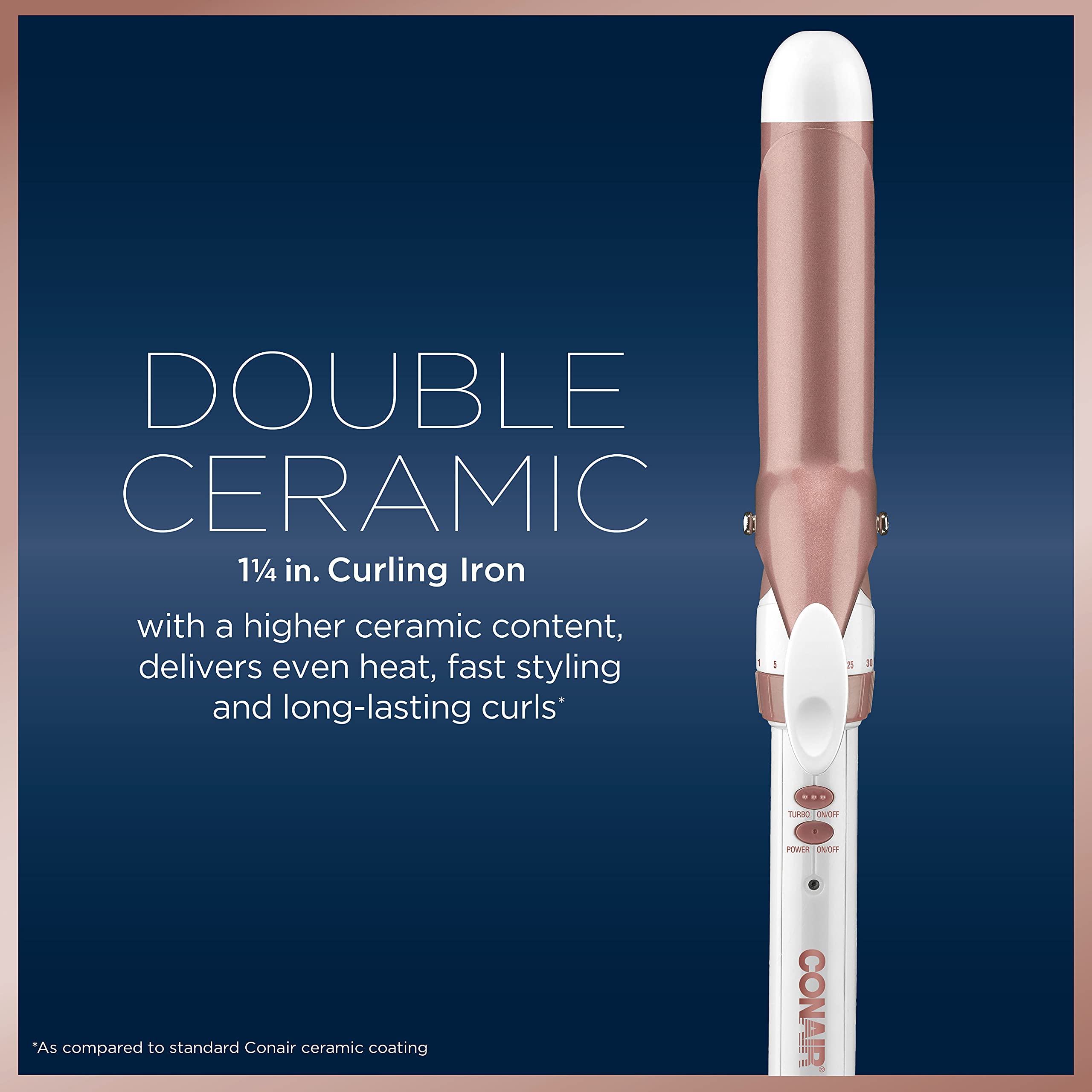 Conair Double Ceramic 1 1/4-Inch Curling Iron, 1 ¼ inch barrel produces loose curls – for use on medium and long hair