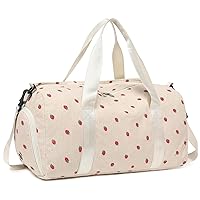 BLUBOON Duffle Bag Girls Kids Cute Gym Bag with Shoes Compartment & Wet Separation Waterproof Sports Overnight Travel Bag(Corduroy Strawberry)
