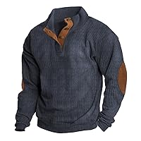 Corduroy Shirt Men Long Sleeve Polo Shirts Button Stand Collar Western Sweatshirts with Elbow Patches Tactical Shirt Pullover