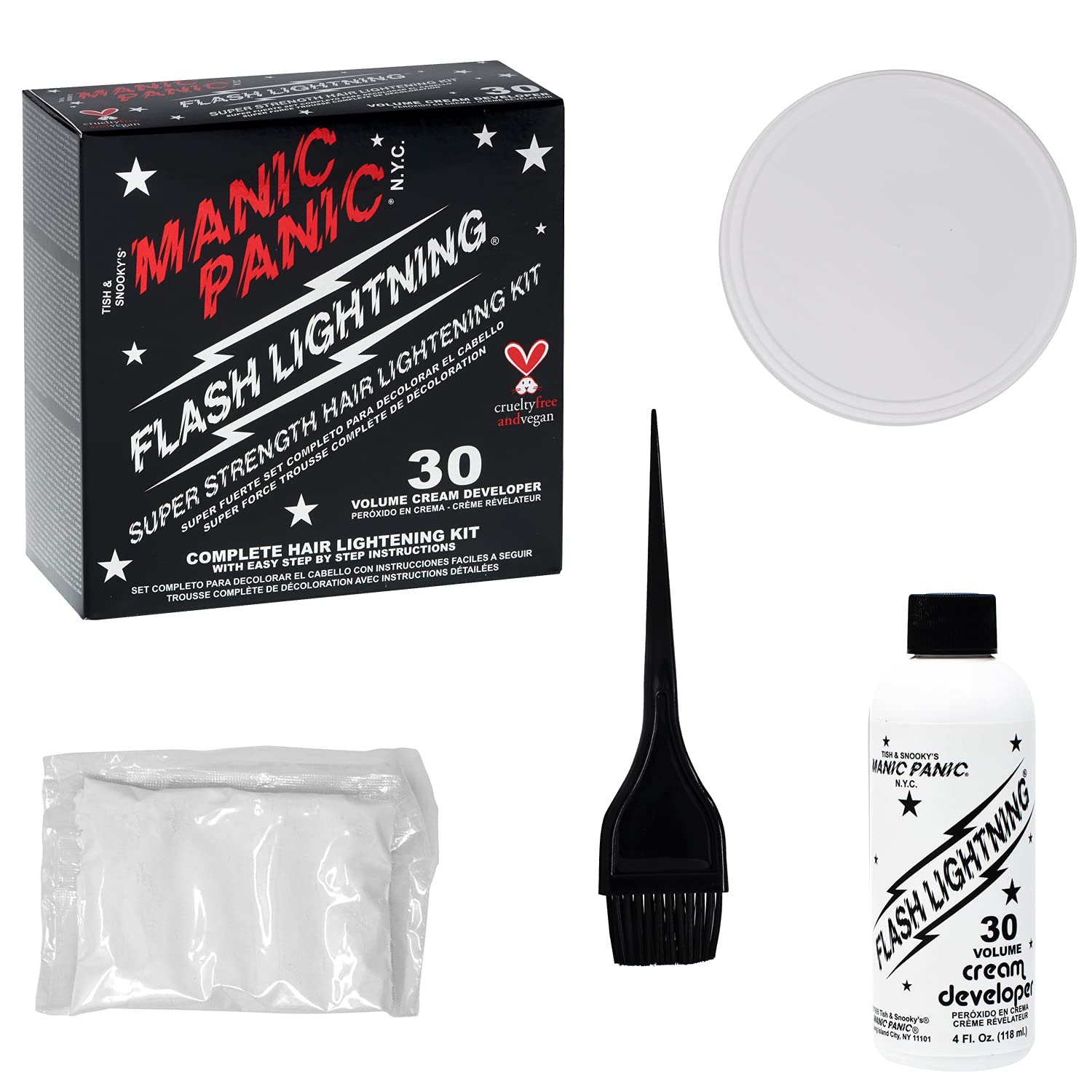 MANIC PANIC Flash Lightning Hair Bleach Kit - 30 Volume Developer + Bleach Powder Hair Lightener Lifting up to Five Levels - Vegan And Cruelty Free (2 pack)