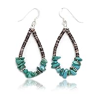 $80Tag Silver Hooks Certified Navajo Native Turquoise Hoop Dangle Earrings 18082 Made By Loma Siiva