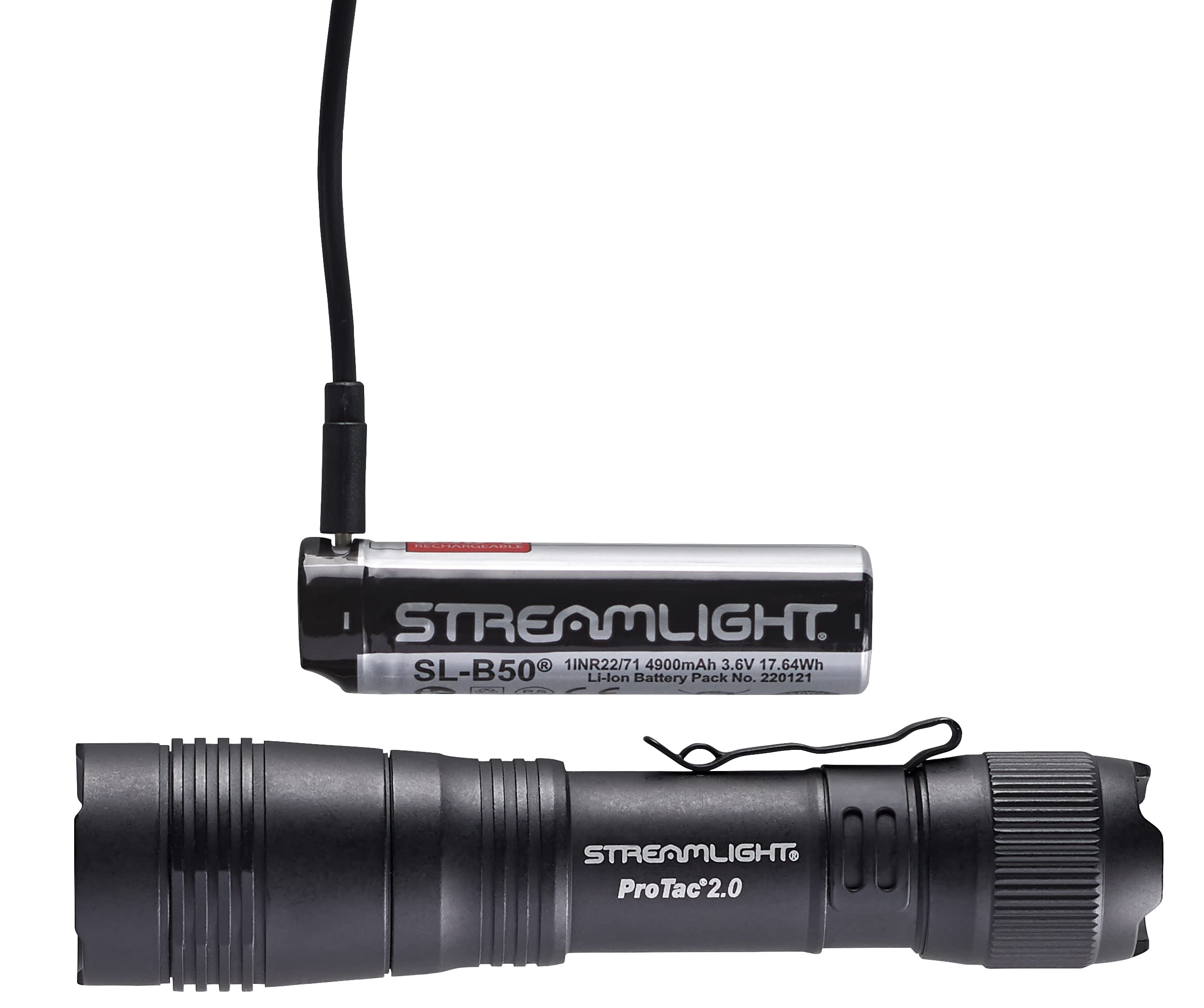 Streamlight 89000 ProTac 2.0 2000-Lumen Rechargeable Tactical Flashlight with USB C Cable, and Holster, Box, Black