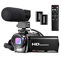 Video Camera Camcorder, FHD 1080P 24MP Camcorders Youtube Vlogging Camera 16X Digital Zoom 3.0 Inch 270 Degree Rotation Screen Video Camera Recorder with Microphone, Remote and 2 Batteries