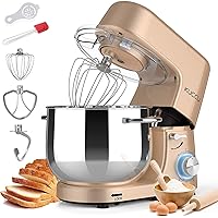 8.5 QT Double Handle KUCCU Stand Mixer, 6 Speed with Pulse Electric Kitchen Mixer, 660W Tilt-Head Food Mixer with Dishwasher-Safe Dough Hook, Flat Beater, Whisk, Splash Guard for home baking (Gold)