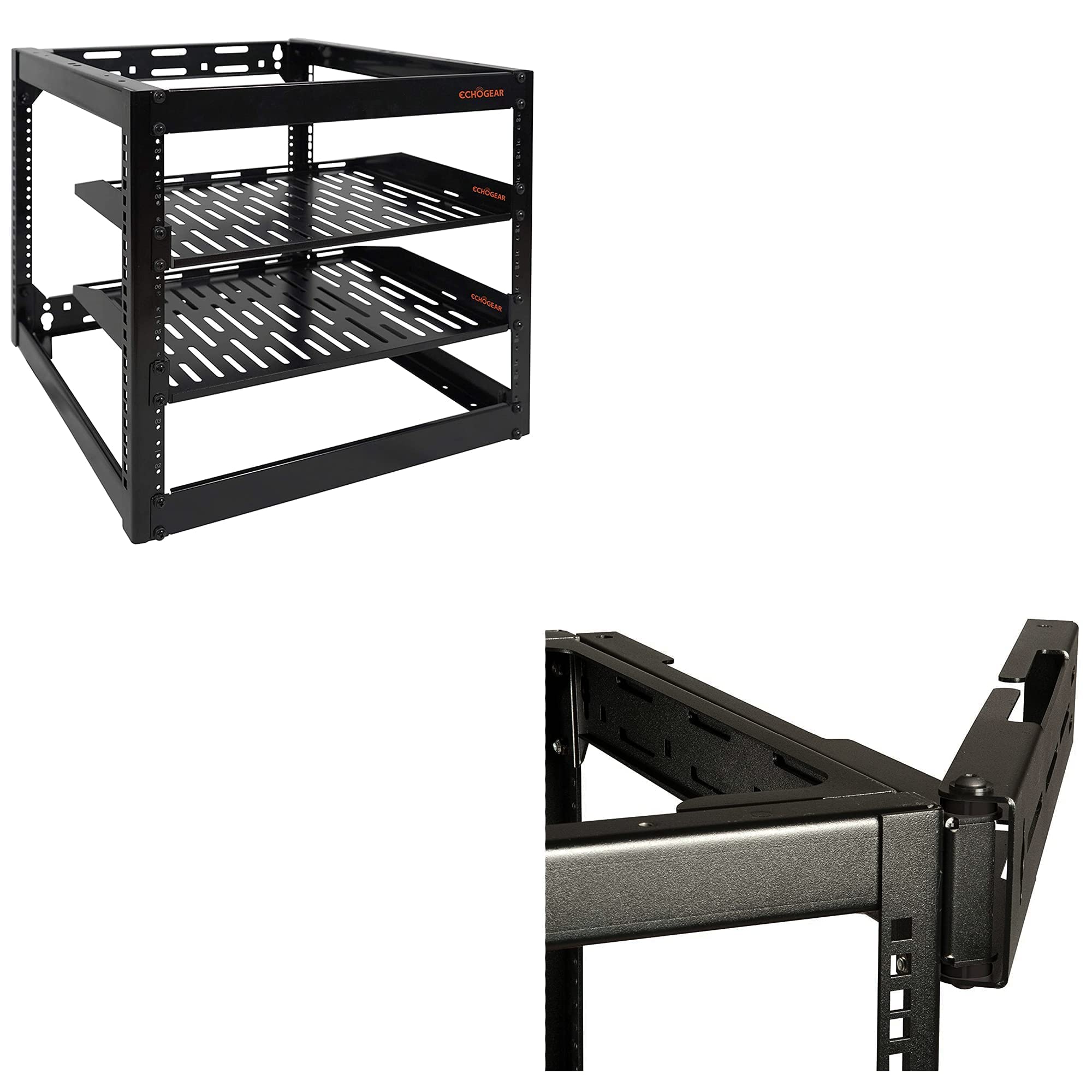 ECHOGEAR 10U Open Frame Rack & Swing-Out Wall Mount - Heavy Duty Design Holds All Your Networking & AV Gear