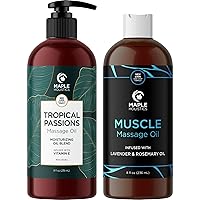 Scented Sensual Massage Oil for Couples - Tropical Full Body Massage Oil with Jojoba Coconut and Sweet Almond Oil Plus Sore Muscle Massage Oil with Rosemary Oil - Non GMO Gluten Free and Vegan