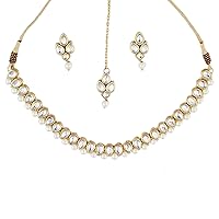 Gold-Plated Handcrafted Kundan & Black Beads Studded Choker Necklace Set