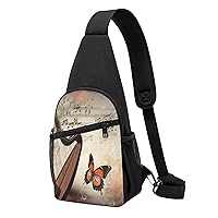 Sling Bag Crossbody for Women Fanny Pack Music Background with Harp and Butterfly Chest Bag Daypack for Hiking Travel Waist Bag