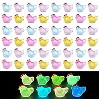 60 Pcs Mini Resin Chicken Tiny Glow in The Dark Chickens Luminous Miniature Chicken Figures Dollhouse Ornament Potted Plants Cake Decoration DIY Craft Charms for Party Toys Favors