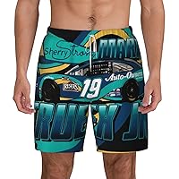 Martin Truex Jr 19 Mens Swim Trunks Inseam Board Shorts Beach Swimwear Bathing Suit with Compression Liner and Pockets