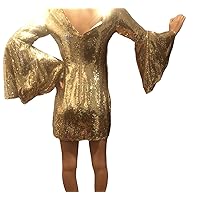 Gold Sequin Dress with Bell Sleeves