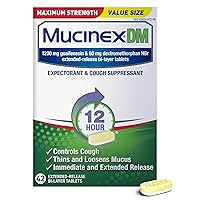 Mucinex DM 12Hr 1200mg Maximum Strength Cough Medicine For Adults, Cold And Cough Medicine for Excess Mucus Relief, Guaifenesin & Dextromethorphan HBr Chest Decongestant for Adults, 42ct Tablets