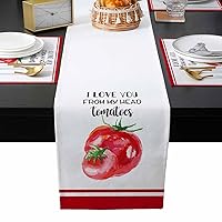 Vegetables Tomatoes Table Runner with Placemats Set of 4, Cotton Linen Kitchen Dining Mats Long Table Cover 13x90 Red Fruits Painting Modern White Table Mats Set for Living Room/Dresser/Dining