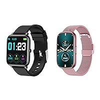 KALINCO 2 Pack Smart Watch and Fitness Tracker Bundle: P22 Black, P76 Rose with Heart Rate, Blood Oxygen Monitoring