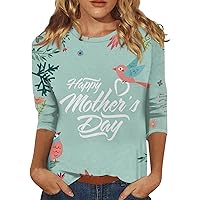 Mama Shirts for Women,Mother's Day Shirt for Women 3/4 Sleeve Round Neck Funny Print Tops Casual Lightweight Mom Gift Blouse Mama Sweatshirt