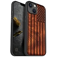 Carveit Magnetic Wood Case for iPhone 14 Plus Case [Natural Wood & Black Soft TPU] Shockproof Protective Cover Unique & Classy Wooden Case Compatible with magsafe (American Flag -Red Wood)