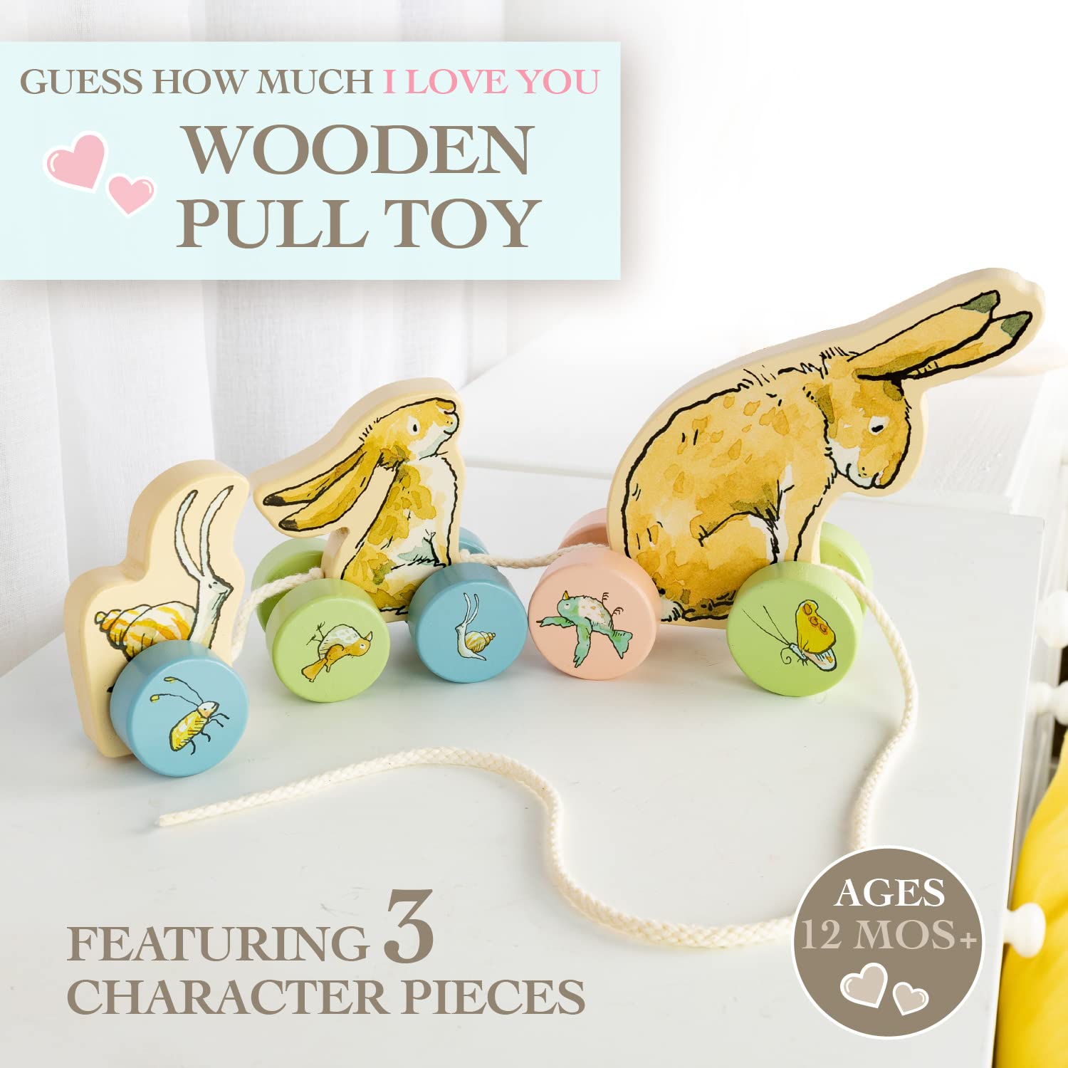 Kids Preferred Guess How Much I Love You Wooden Pull Toy Characters from The Book in 3 Segments 5 inches Tall Classic Toy for Toddlers and Kids