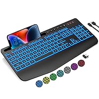 Trueque Wireless Keyboard with 7 Colored Backlits, Wrist Rest, Phone Holder, Rechargeable Ergonomic Keyboard with Silent Light Up Keys, Cordless Computer Keyboard for Windows, Mac, Laptop