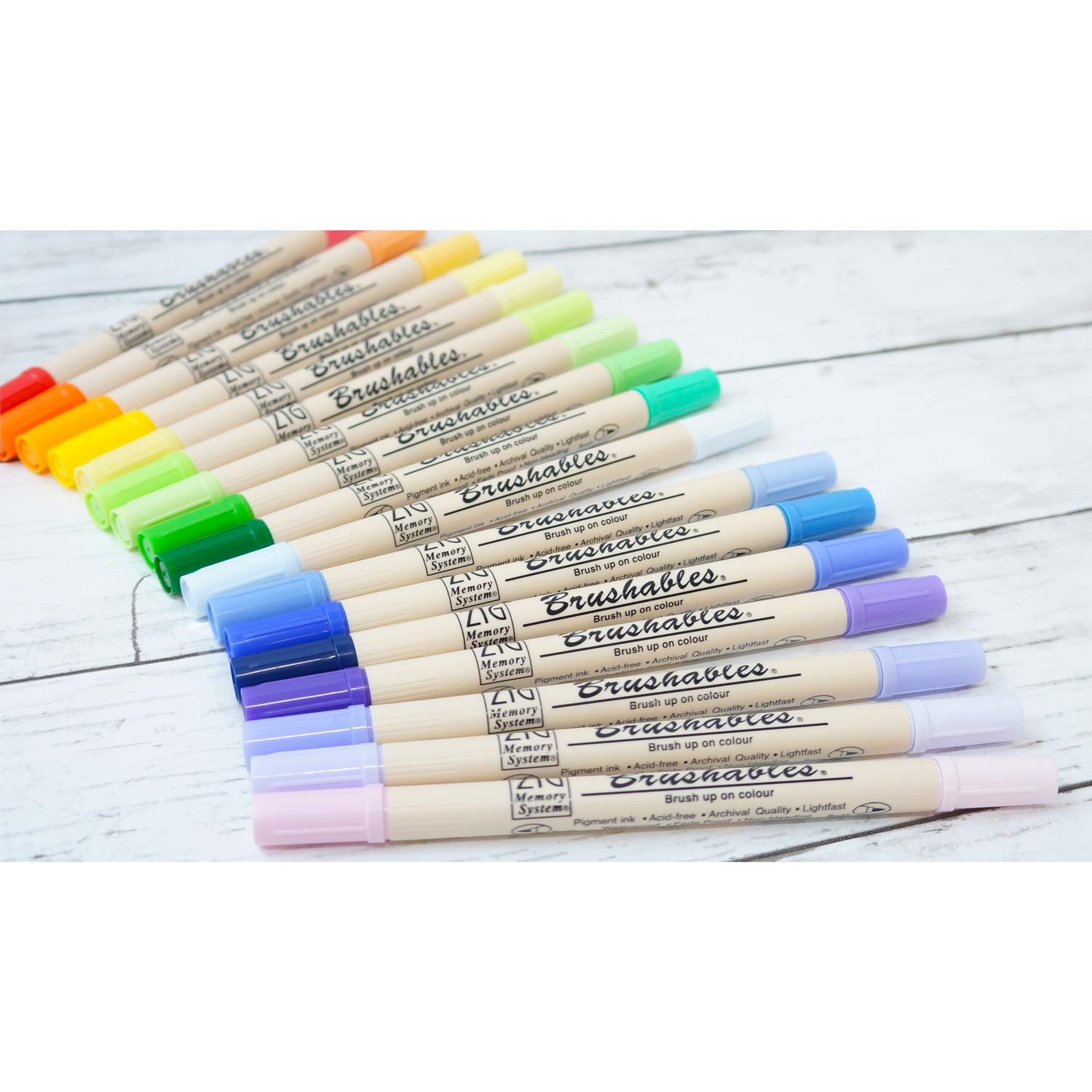 Kuretake ZIG BRUSHABLES 24 Brush Marker Pens set, TWO-TONED 48 Colors, Twin brush tips, Waterproof when dry, No mess, Archival Quality, Made in Japan