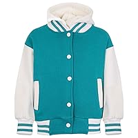 Kids B.B Hooded Plain Jacket Baseball Varsity Style Coat For Girls Boys 2-13 Yrs