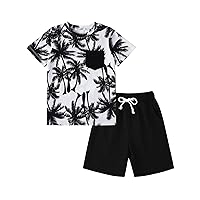 Boy Shorts Sets Hawaiian Outfit Kid Leaves Floral Short Sleeve Shirt Top+shorts Suits