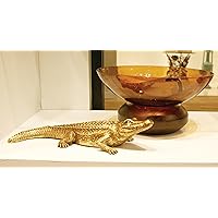 Howard Elliott 52029 Gold Sculptures Antique Crocodile for Home Decoration Statue for Book Shelves, Console Tabels, Entryway, or Any room, Metallic Brassy Gold