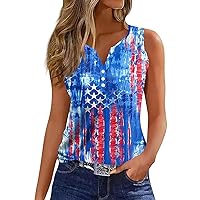 Henley Tank Top for Women 4th of July Patriotic Shirt American Flag Sleeveless Graphic Tees Button V Neck Tanks