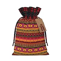 WURTON Mexican Folk Art Boho Print Christmas Wrapping Bags Gift Bag With Drawstring Xmas Goodie Bags Party Favors
