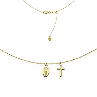 Choker With Dangling Virgin Mary And Cross Yellow Gold Necklace, 16