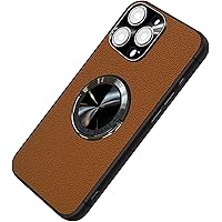 ONNAT-Premium Leather Case for iPhone 15 Pro Max/15 Pro/15 Plus/15 Supports Wireless Charging with Ring Stand with Camera Hole Protective Shell (Brown,15)
