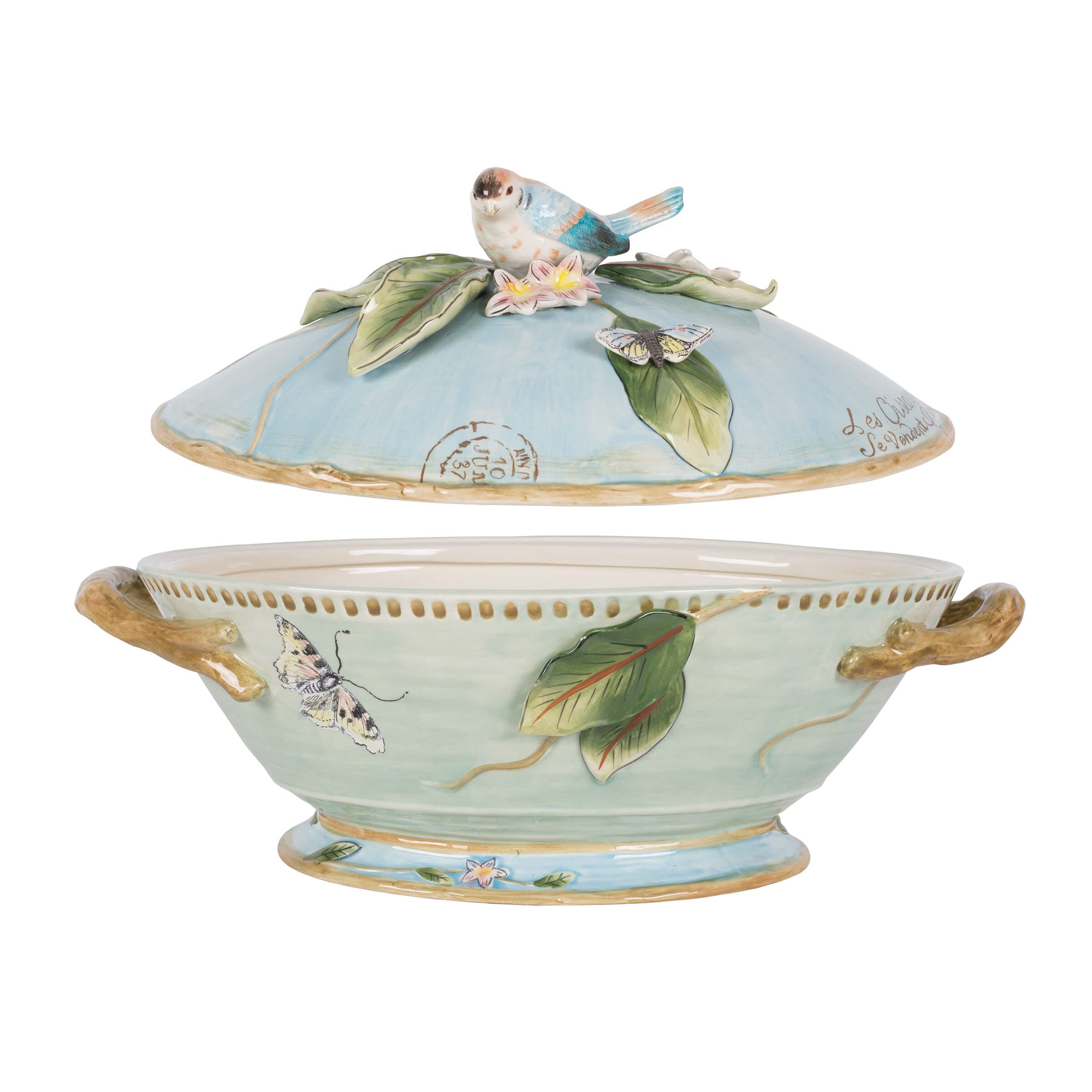 Fitz and Floyd Toulouse Soup Tureen with Ladle, 3.5 Quart, Blue