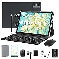 Newest 2024 Android 14 Tablet, Octa-Core Tablet with 5G WiFi 6, 10.1 inch Tablets, 2 in 1 Tablet with Keyboard, Bluetooth, Mouse, Case, 7000mAh Battery Tablet PC, 5+13MP Dual Camera