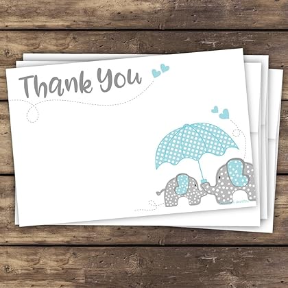 Blue Elephant Boy Baby Shower Thank You Cards (20 Count)