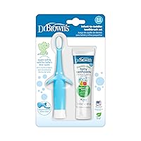 Dr. Brown's Infant-to-Toddler Training Toothbrush Set, Blue Elephant with Fluoride-Free Apple Pear Baby Toothpaste, 0-3 years