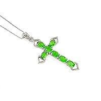 Natural 6X4 MM Oval Green Garnet Tsavorite Gemstone 925 Sterling Silver Holy Cross Pendant Necklace January Birthstone Tsavorite Jewelry Engagement Gift For Her (PD-8496)
