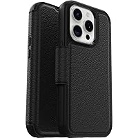 OtterBox iPhone 15 Pro (Only) Strada Folio Series Case - SHADOW (Black), Card Holder, Snaps to MagSafe, Genuine Leather, Pocket-Friendly, Folio Case