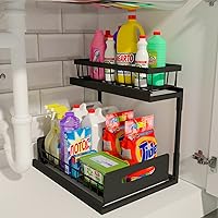 REALINN Under Sink Organizer, 2-Tier Pull Out Cabinet Organizer Under Kitchen Sink Organizer, Under Cabinet Storage for Bathroom Laundry Kitchen