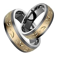 Lacei Tow Tone Titanium Ring 14kt Yellow Gold Comfort Fit 7mm Wide Engagement Band Set 4 Him Her