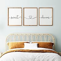 Set of 3 Framed Farmhouse Sweet Dreams Sign 11x14” Above Bed Wall Decor for Bedroom Decor Wall Art Wood Signs (11