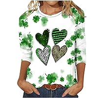 Womens St Patricks Day Crew Neck Shirt 3/4 Sleeve Holiday Casual Tops Fashion Dressy Party Blouse Going Out Tops