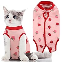 SUNFURA Cat Recovery Suit Female, Kitten Onesie for Cats After Surgery, Cat Surgical Recovery Suit for Abdominal Wound Anti Licking, Cat Neuter Body Suit Surgery Recovery Shirt, Pink Strawberry S