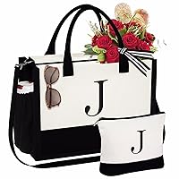Gifts for Women - Initial Canvas Tote Bag & Makeup Bag Personalized Mothers Day Birthday Gifts for Women Her