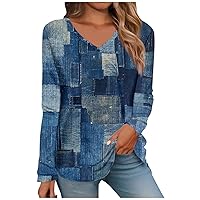 Long Sleeve Shirts for Women,Tops for Women Long Sleeve V Neck Retro Printed Loose Fit Tunic T Shirts 2024 Summer Fashion Cute Tee Blouse Blouses for Women Dressy Casual Sexy