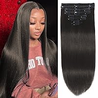 Clip in Hair Extensions Real Human Hair for Black Women Remy Clip on Hair Extensions Natural Black Clip in Human Hair Extensions Double Weft 16inch 8pcs