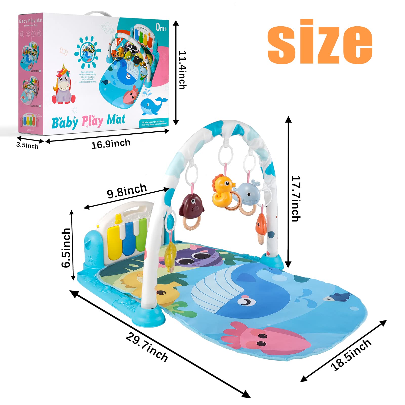 Baby Play Mat, Play Piano Gym Activity Mat Musical Light Activity Center Toys Gift for Newborn Infants Toddlers 0 to 3 6 9 12 Months