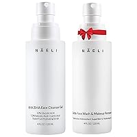 NAELI Gentle Facial Cleanser & AHA/BHA Exfoliator Face Wash, Anti Aging Set to Brighten, Minimize Pores & Reduce Wrinkles - Holiday Skincare Gift for Women & Men, Natural, Vegan & Cruelty Free, 4oz